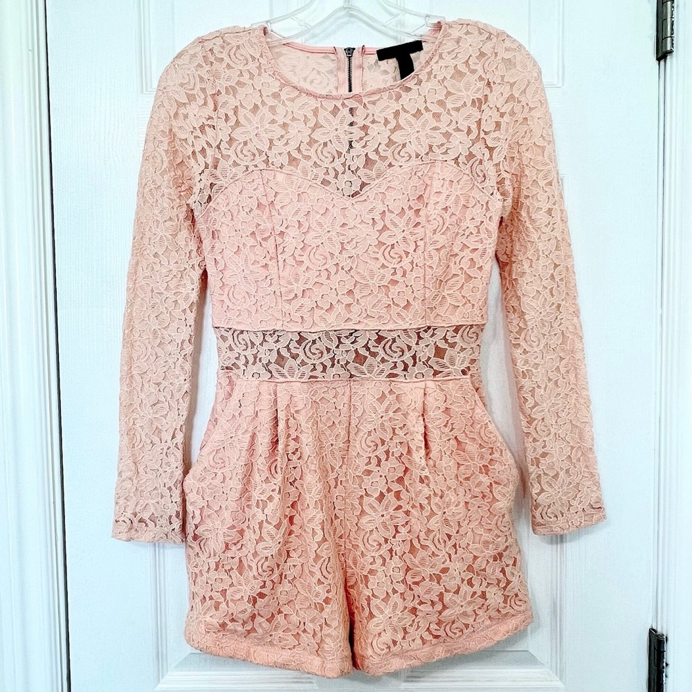 Blush pink floral lace romper